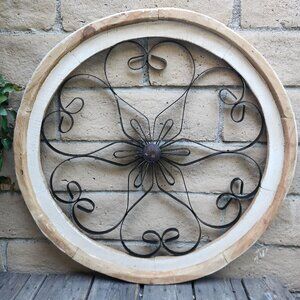 Metal Round Arch Wood Frame Distress White Shabby Chic Rovigoto 29"
